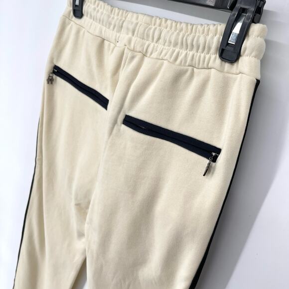 Homme + Femme NEW Signature Track Pants Sz XS Cream Black Stripe Zip Pockets - Picture 6 of 9